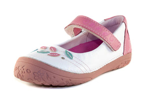 D.D. Step Little Kid Single Strap Girl Sandals/Dress Shoes White And Pink With Leaves - Supportive Leather From Europe Kids Orthopedic - shoekid.ca