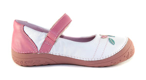 D.D. Step Little Kid Single Strap Girl Sandals/Dress Shoes White And Pink With Leaves - Supportive Leather From Europe Kids Orthopedic - shoekid.ca