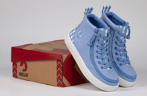 Blue Gingham BILLY Classic Lace High Tops -Shoekid.ca