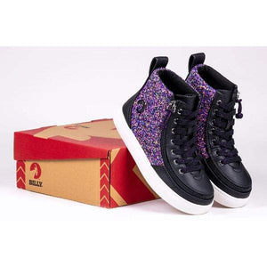 Billy Fuchsia Glitz Classic Lace Kids High Top Adaptable Sneaker (EasyOn) - ShoeKid.ca